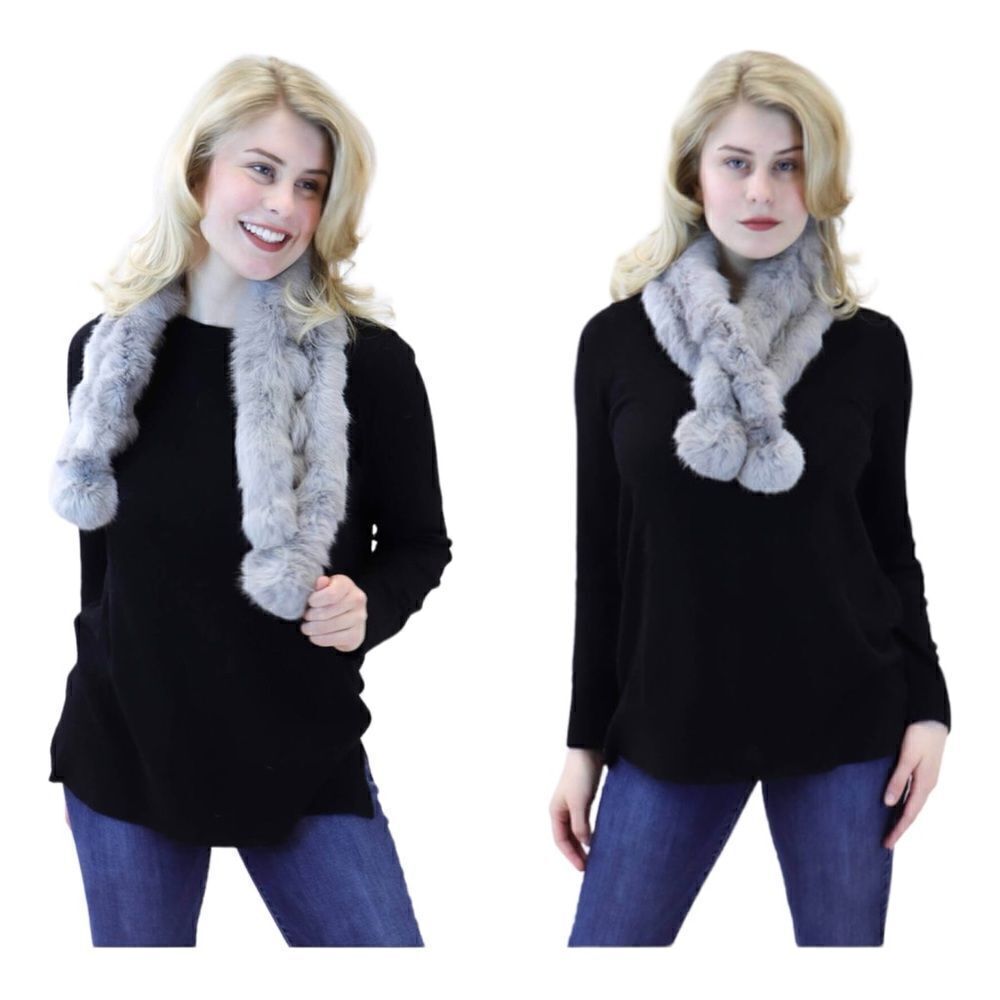 Surell Rabbit Fur Scarf Gray Pull Through Cowl Neck Warmer